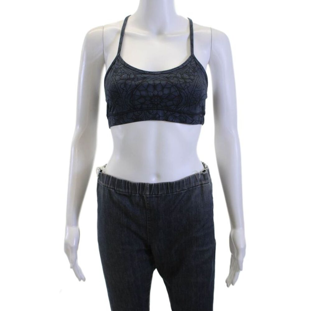 Lululemon Womens Floral Print Sports Navy Blue Black Size 6
